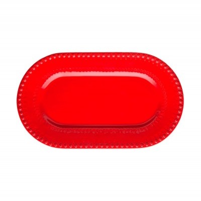 Prato oval vermelho em cerâmica com borda decorada
