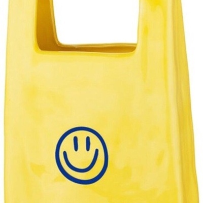 Saco amarelo com smiley azul de cerâmica rígida com alças largas