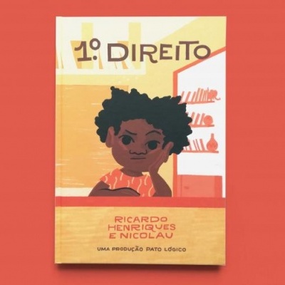 Capa do livro '1º DIREITO' com ilustração de criança e texto autores.