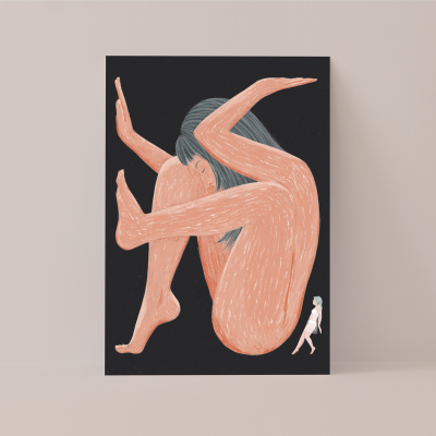 Cartaz com ilustração de figura feminina nua em fundo preto