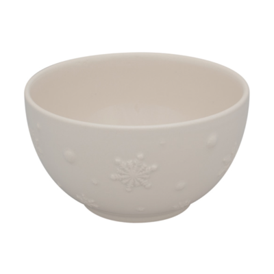 Tigela branca com padrão em relevo de flocos de neve