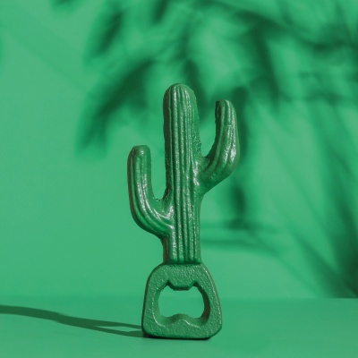 Abridor de garrafas verde em forma de cacto