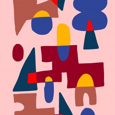 Formas geométricas coloridas sobre fundo cor-de-rosa