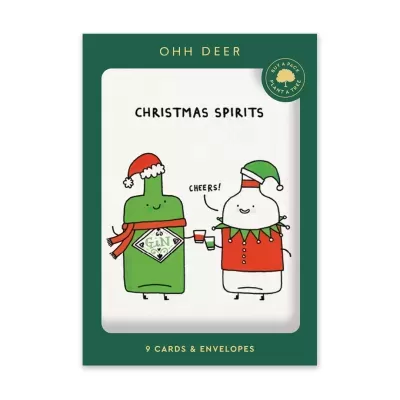 Conjunto de cartões OHH DEER tema Natal com ilustração de garrafas e texto Christmas Spirits