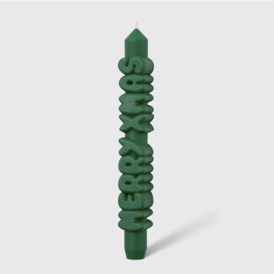Vela verde com texto em relevo MERRY XMAS