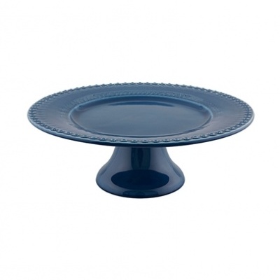 Prato para bolo cerâmica azul escura com base elevada