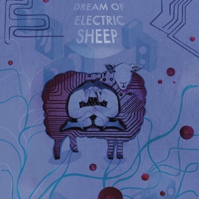 Capa de livro azul com título em branco, desenho de ovelha estilizada com circuitos e figuras dentro, linhas e círculos decorativos