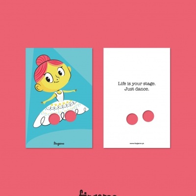 Cartões para brincos da Fingaroo, um com bailarina e outro com texto inspirador