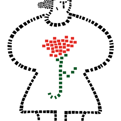 Desenho estilizado de pessoa em vestido com flor