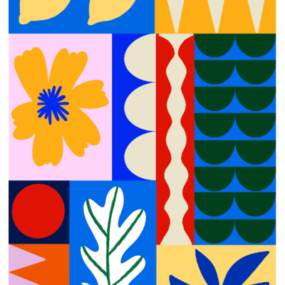 Padrões geométricos e florais coloridos num design abstrato