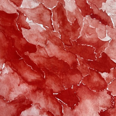 pintura abstrata vermelha em aquarela assinada por M. Rocha