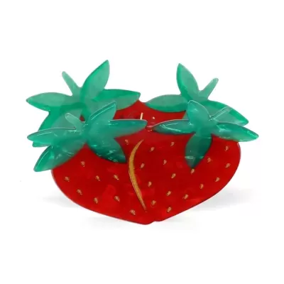 Brincos de morango em acrílico vermelho e verde