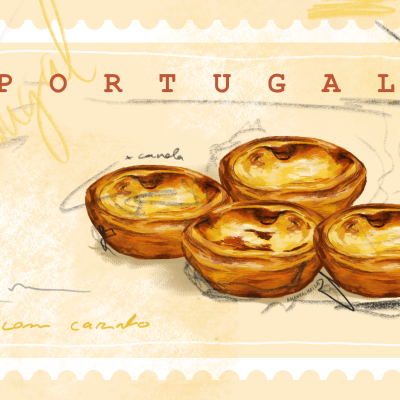 Ilustração de pastéis de nata com texto Portugal