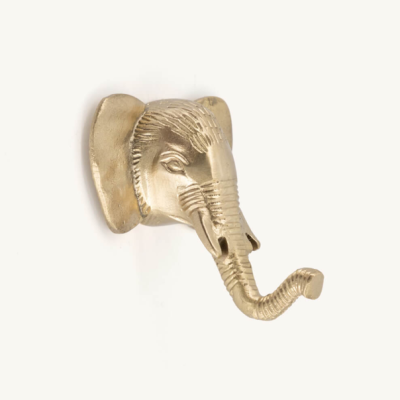 Suporte de parede dourado em forma de cabeça de elefante