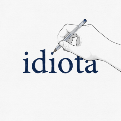 Desenho de mão escrevendo a palavra idiota com caneta azul