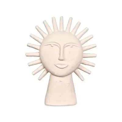 Escultura decorativa em forma de sol sorridente creme