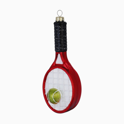 Pendente decorativo raquete de ténis vermelho com bola verde