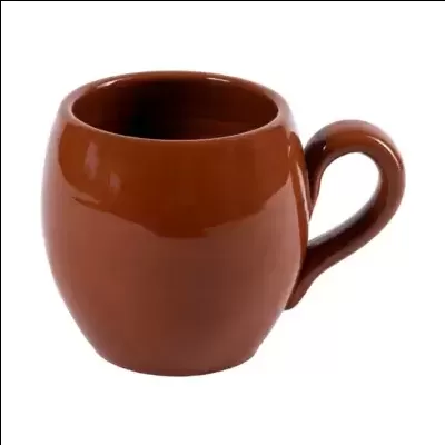 Caneca castanha de cerâmica com pega arredondada