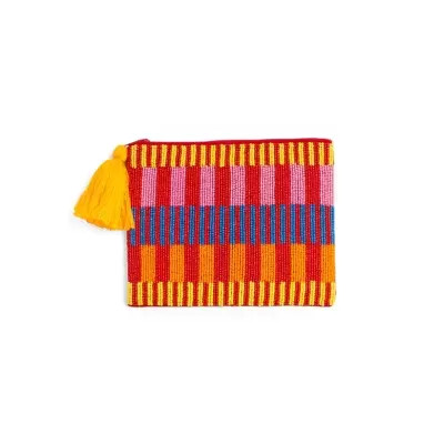 Carteira colorida em tecido com franjas amarelas