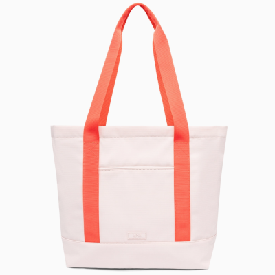 Saco de tecido branco com alças cor de coral