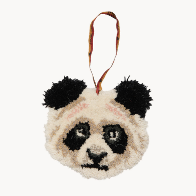 Cabeça de panda felpuda com fita para pendurar