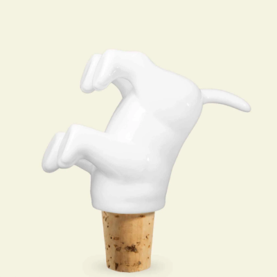 Rolha de cortiça com figura cerâmica branca em forma de cão