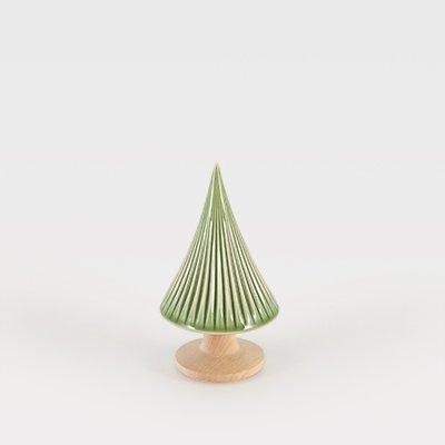 Árvore decorativa cerâmica verde com base de madeira