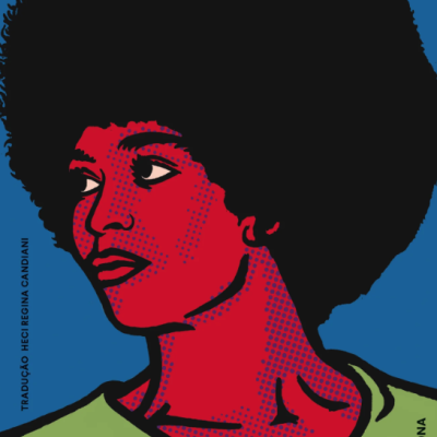 Capa de livro 'Angela Davis: Uma Autobiografia' com retrato estilizado de mulher afro