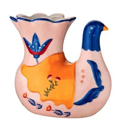 Vaso decorativo em cerâmica em forma de pássaro colorido