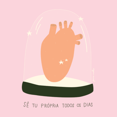 Ilustração de um coração humano dentro de uma campânula com texto em português