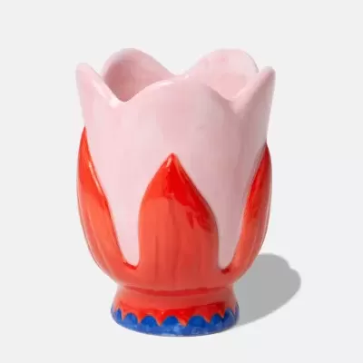 Vaso cerâmico colorido em forma de flor