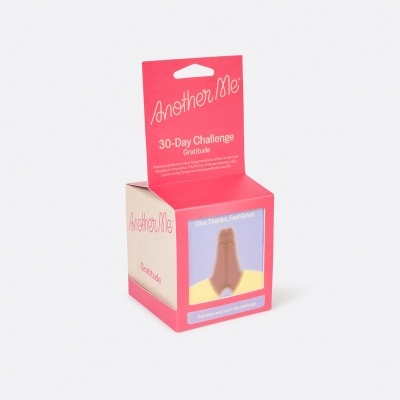 Caixa rosa e creme com texto e imagem de mãos em oração para desafio de 30 dias de gratidão