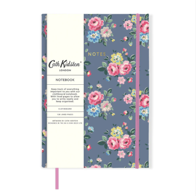 Caderno floral Cath Kidston com faixa branca e elástico rosa