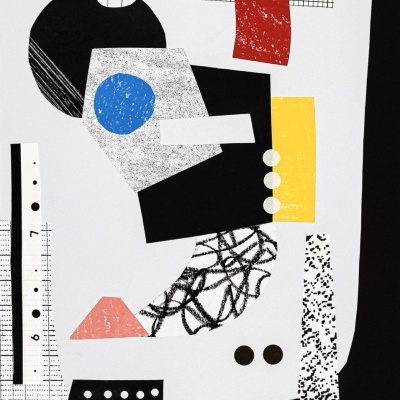 Imagem abstrata com formas geométricas coloridas e padrões variados