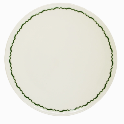 Prato redondo branco com borda verde
