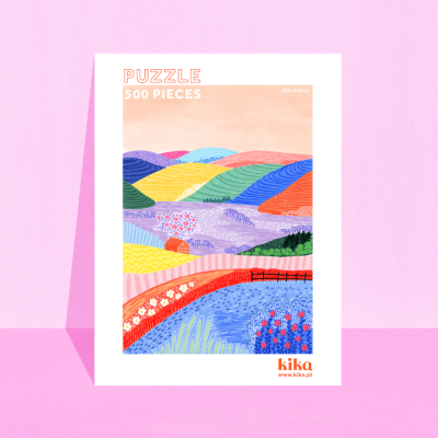 Puzzle 500 peças com paisagem colorida em embalagem branca