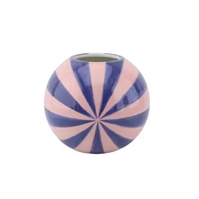 Vaso redondo cerâmico rosa e azul com padrão em espiral