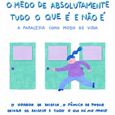 Ilustração com texto em português e uma pessoa abrindo uma porta verde.