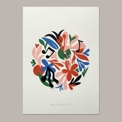 Ilustração abstrata colorida em círculo assinada Edwina Simonne 23