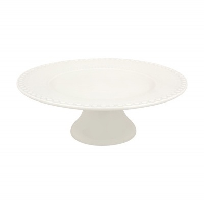 Base para bolo branca em cerâmica com relevo na borda