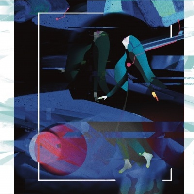 Imagem digital abstrata com figuras humanas estilizadas e elementos geométricos