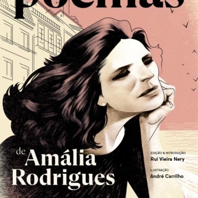 Capa de livro poemas de Amália Rodrigues com ilustração de mulher junto ao mar
