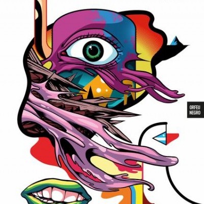 Capa de livro com ilustração abstrata colorida e textos em português