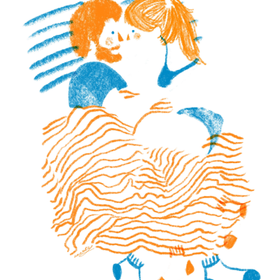 Ilustração colorida de adulto a segurar criança