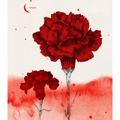 Ilustração de flores vermelhas tipo cravo com texto sempre.