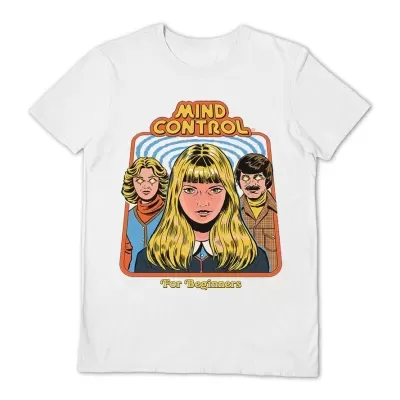 T-shirt branca com estampa retro e texto Mind Control For Beginners