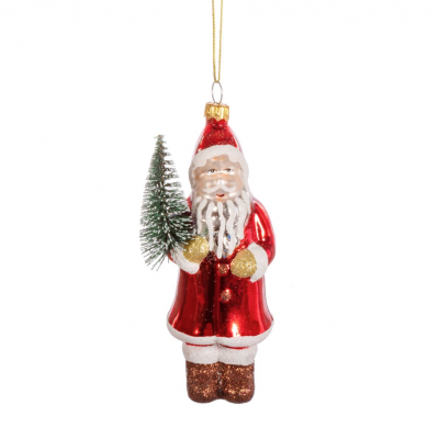 Figura decorativa pendente de Pai Natal em vidro vermelho com árvore de Natal