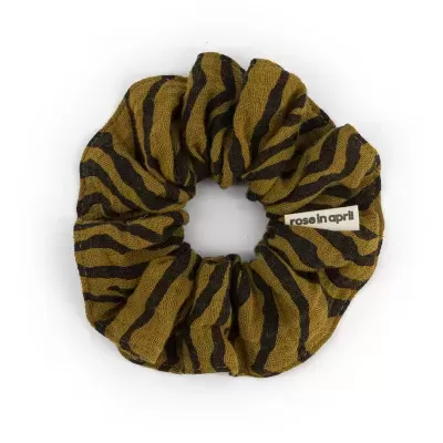 Elástico de cabelo com padrão de riscas pretas e castanho