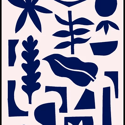 Padrão abstrato azul escuro com formas geométricas e orgânicas sobre fundo claro