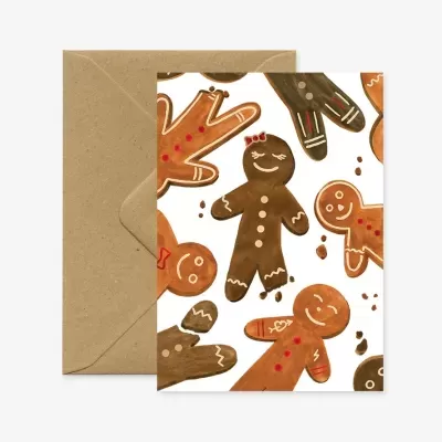 Cartão com estampado de biscoitos de gengibre e envelope castanho